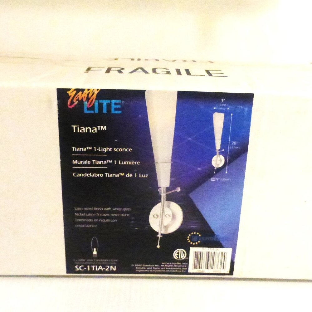 Easy Lite Tiana LIGHT SCONCE Satin Nickel Finish White Glass Light Fixture